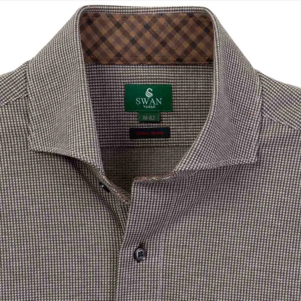 吸水速乾 長袖 メンズ シャツ カジュアル グレー スナップダウン 千鳥
