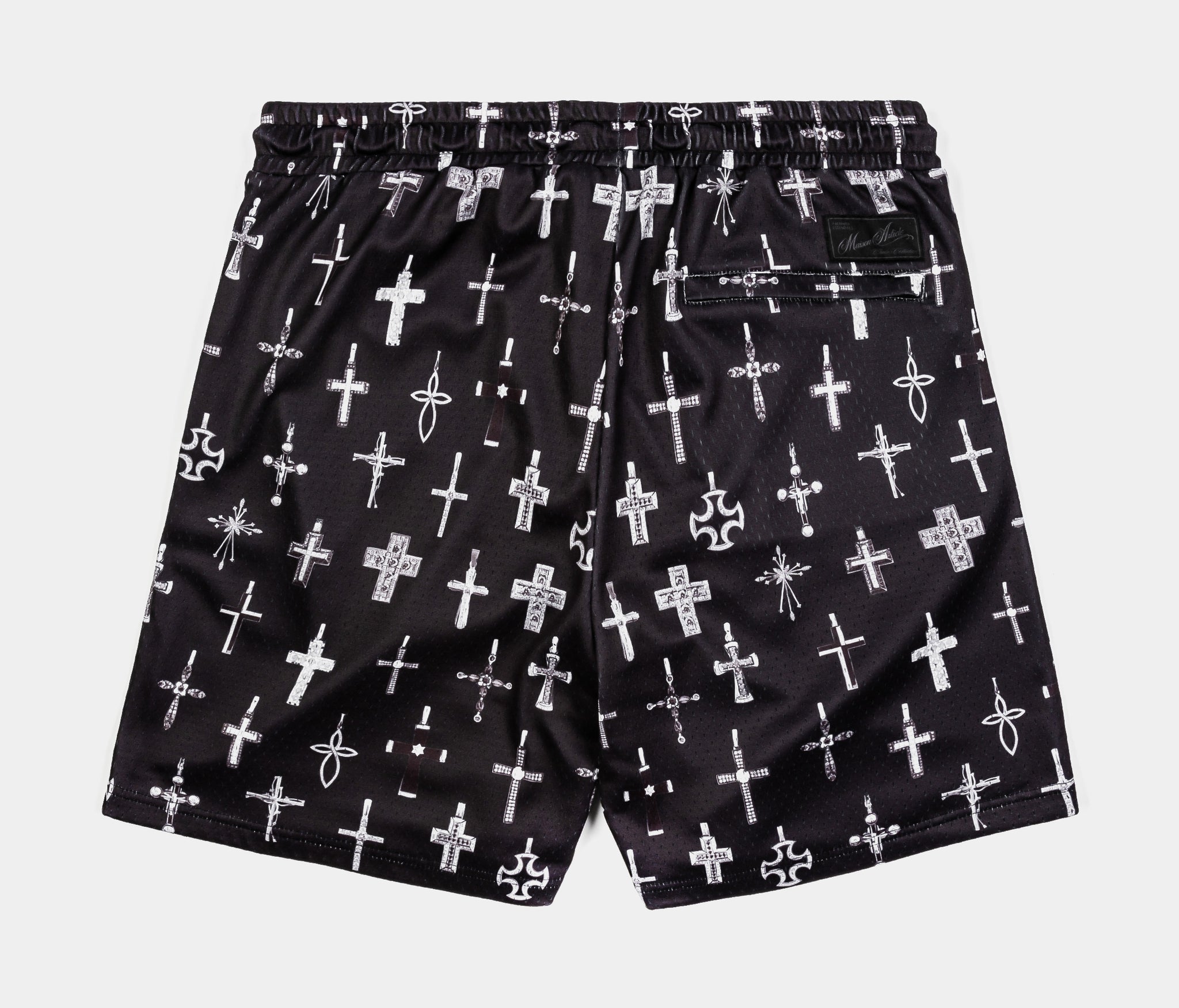 Maison Article All Over Print Crosses Mesh Mens Shorts Black Grey