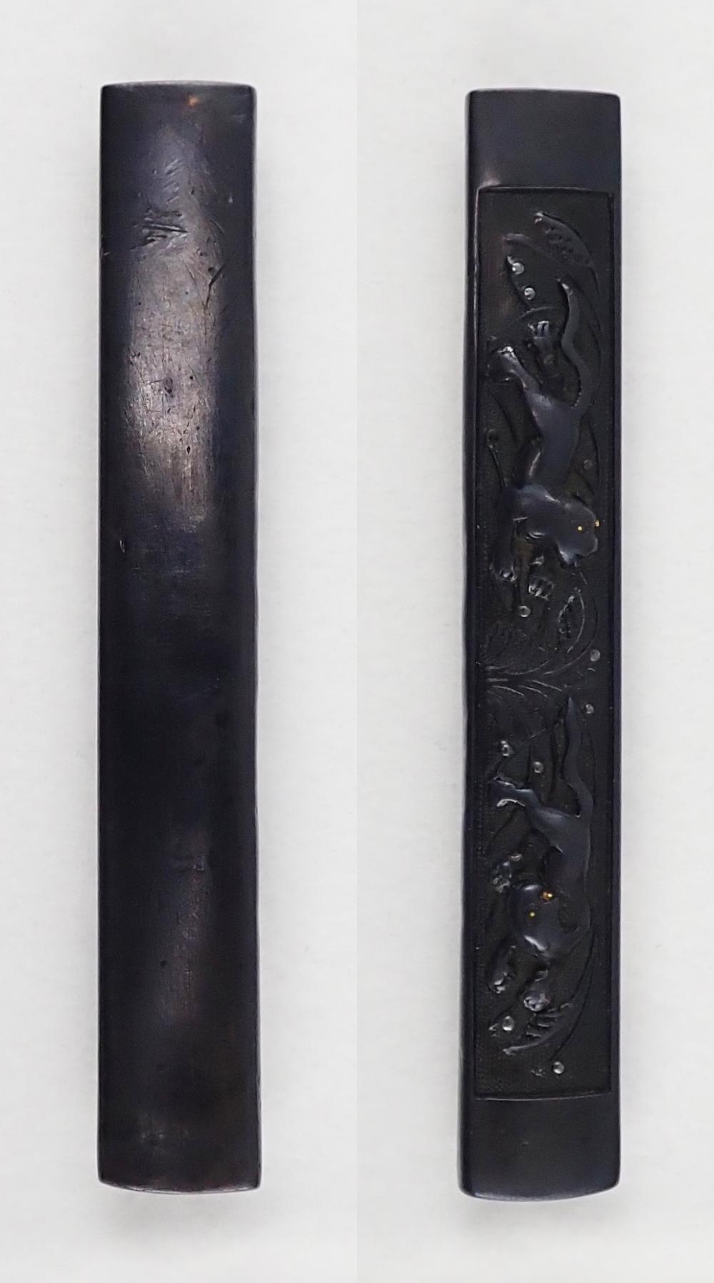 小柄 無銘 古金工 薄に二疋虎図 / Kozuka Mumei Ko-Kinko - 勝武堂