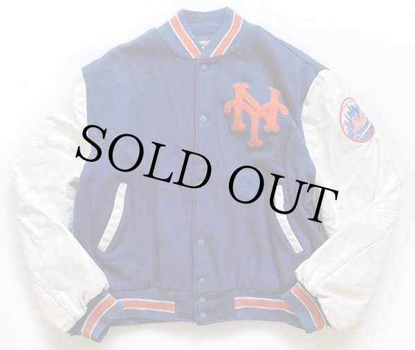 90s NY Mets ニューヨーク メッツ パッチ付き メルトン ウール 袖革