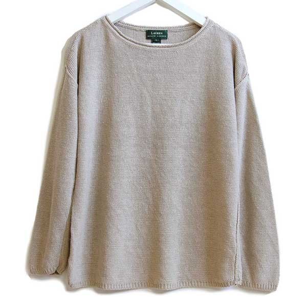 90s LAUREN ラルフローレン ロールネック リネンニット セーター