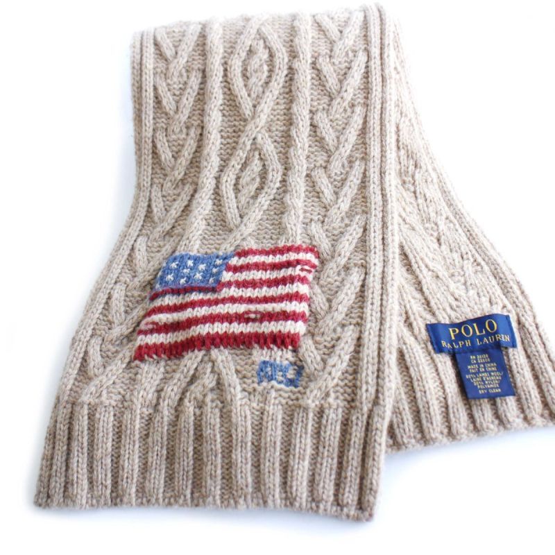 ポロ ラルフローレン 星条旗 ケーブル編み ラムウールニット マフラー