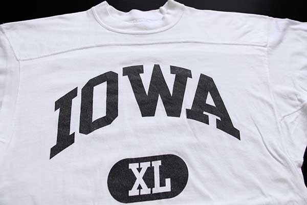 90s USA製 RUSSELLラッセル IOWA コットン フットボールTシャツ 白 L