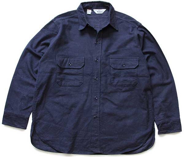 80s USA製 Woolrichウールリッチ 無地 コットン シャモアクロスシャツ