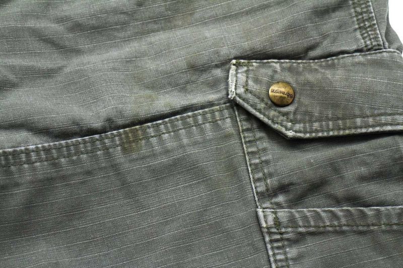 W38 Carhartt 裾カット 極上フェード オリーブ 金ボタン 販売 一点物