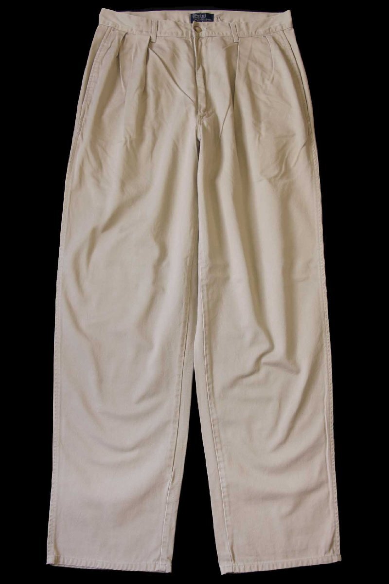 90s USA製 ポロ ラルフローレン ツータック コットン チノパン カーキ