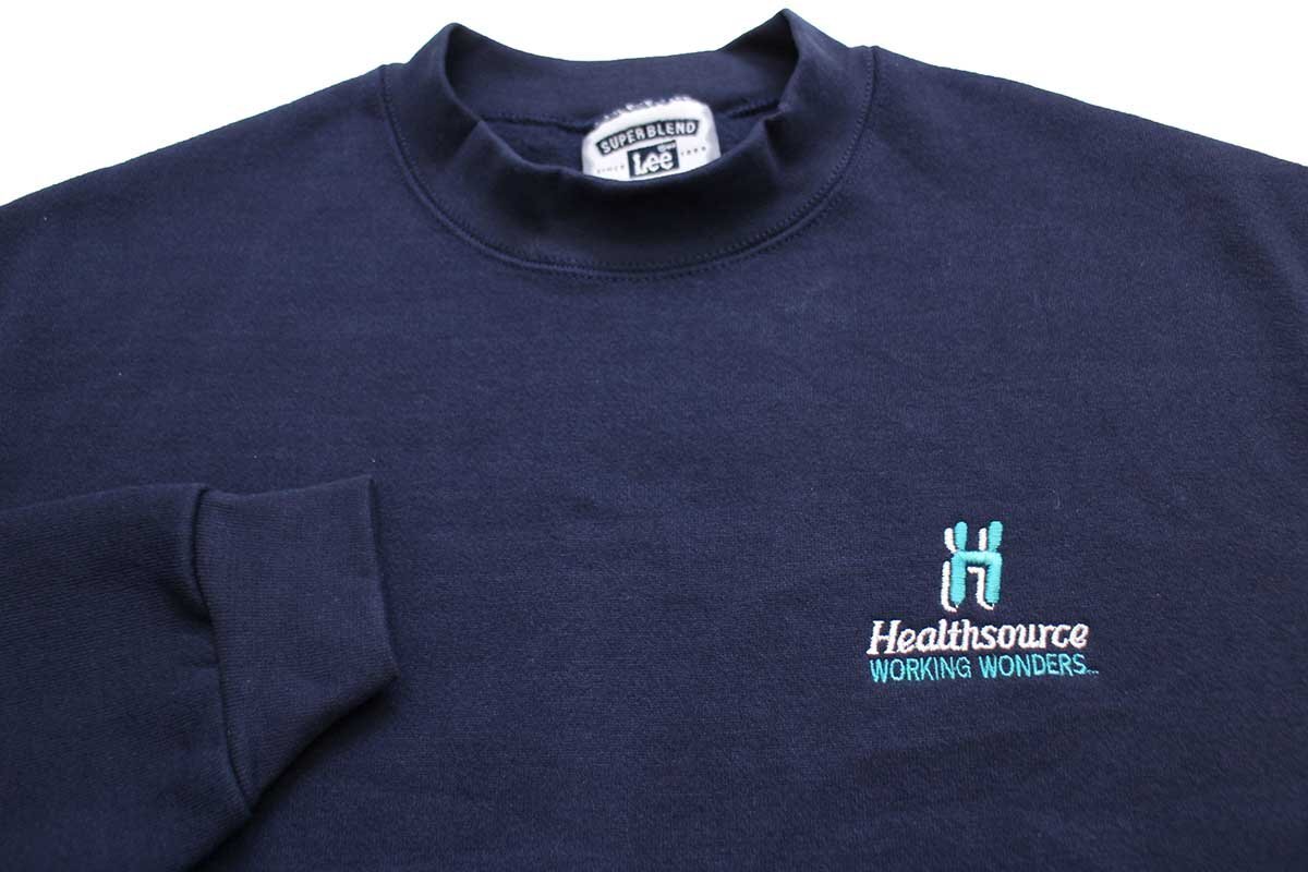 90s USA製 Leeリー Healthsource 刺繍 モックネック スウェット 紺 XL
