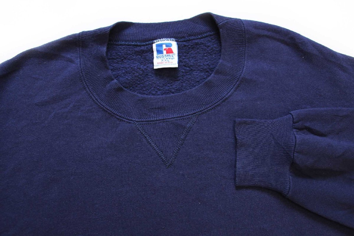 90s USA製 RUSSELLラッセル 無地 前V スウェット ナス紺 XXL☆01 特大