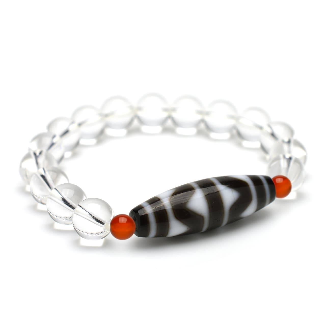 四線虎牙天珠・水晶 - 10mm玉、サイズ15、17cm | 天然石ブレスレットの