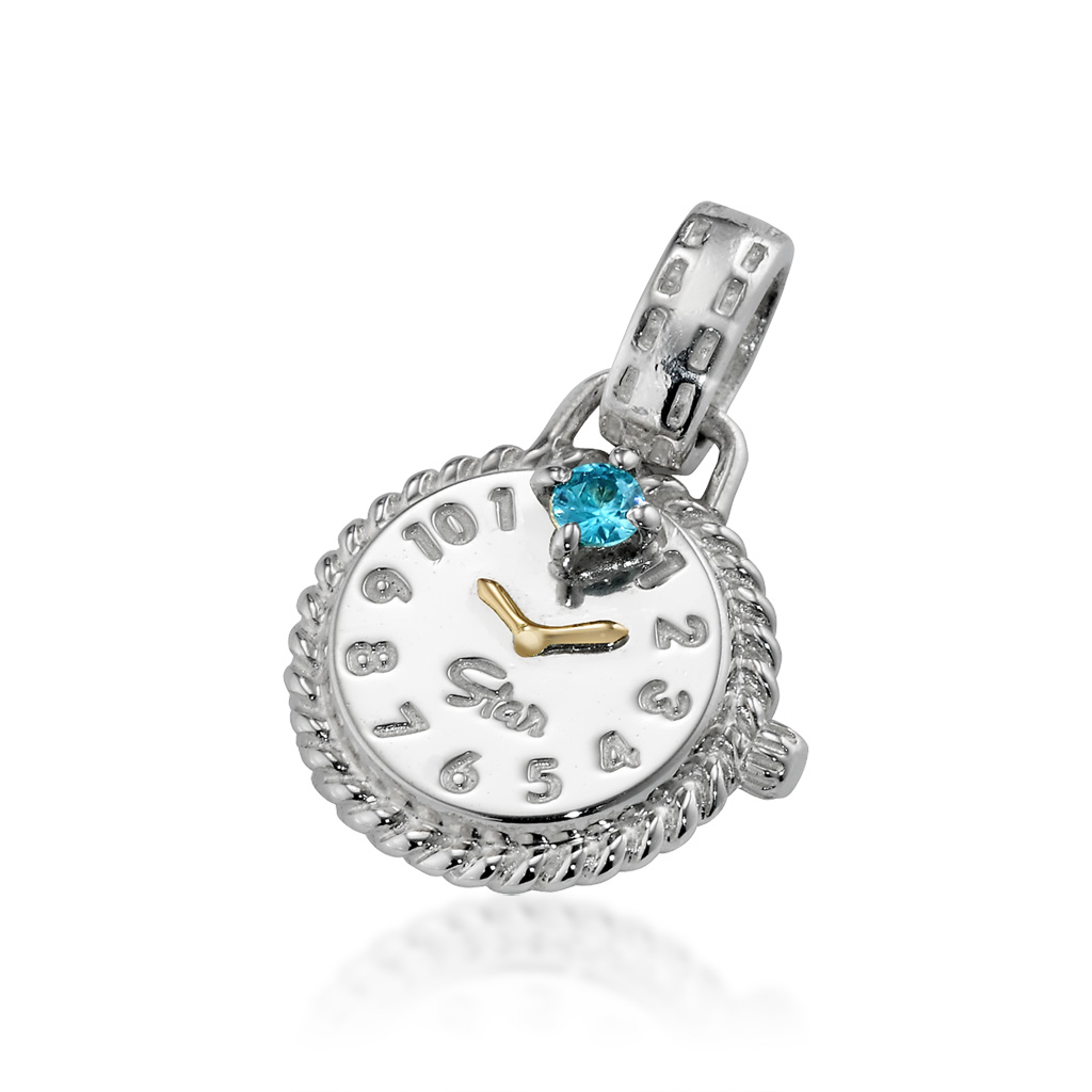 SILVER CLOCK CHARM BLUE ZIRCON(12月)(2SC0804)SV925/K18 ベビー