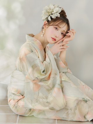 即日発送】【浴衣セール！】大柄アイシーミントフラワー浴衣【浴衣3点