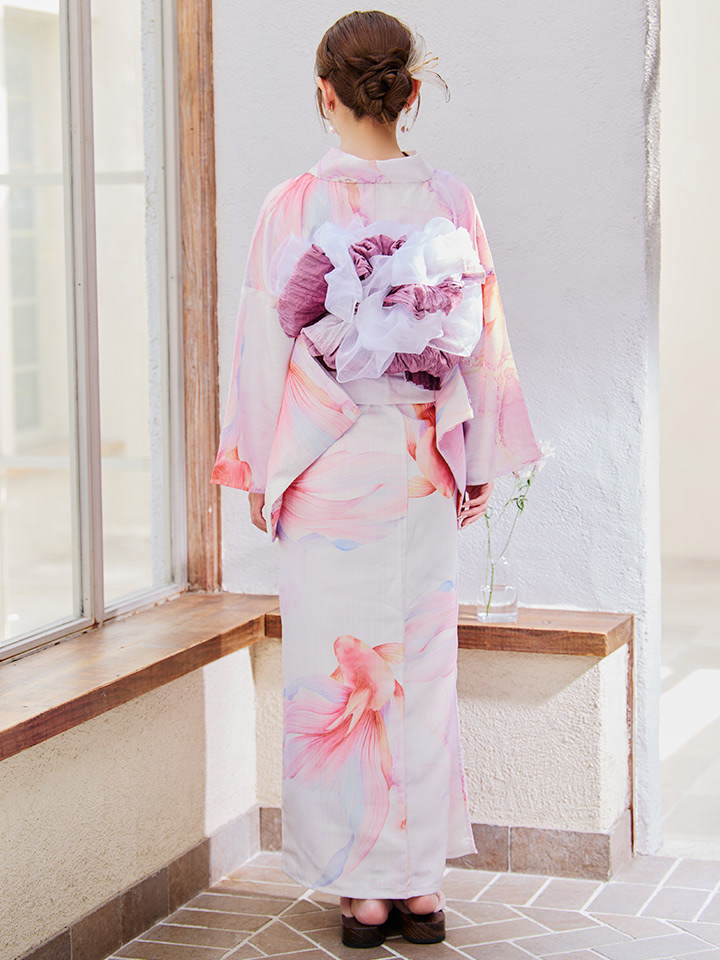 即日発送】ニュアンスピンク金魚浴衣【浴衣3点セット 浴衣/帯/下駄