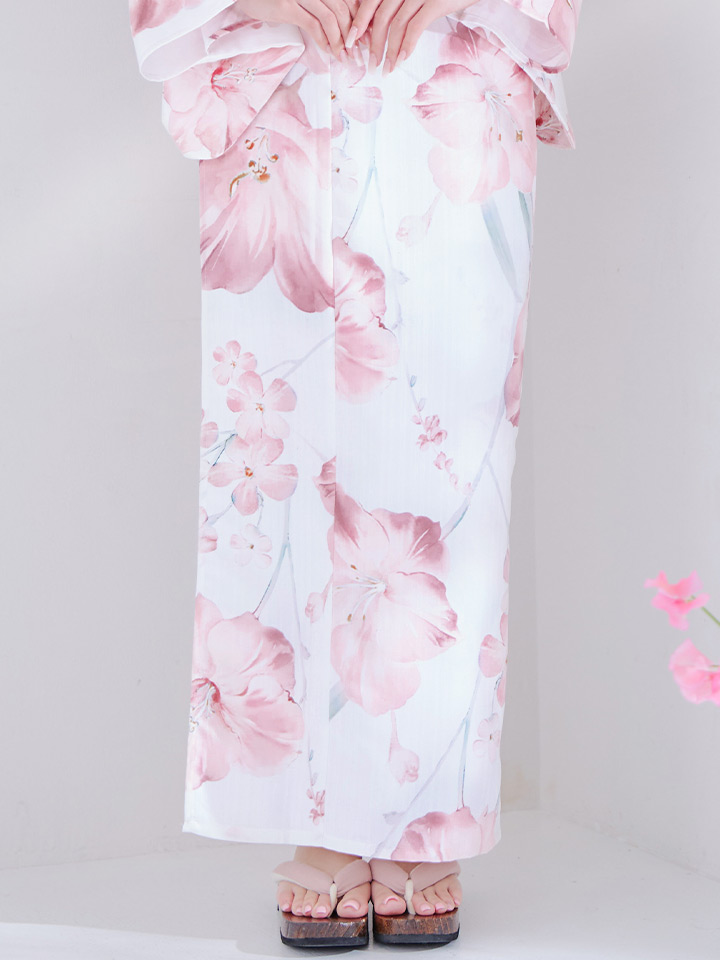 即日発送】ニュアンスピンク水彩朝顔浴衣 【浴衣3点セット 浴衣/帯