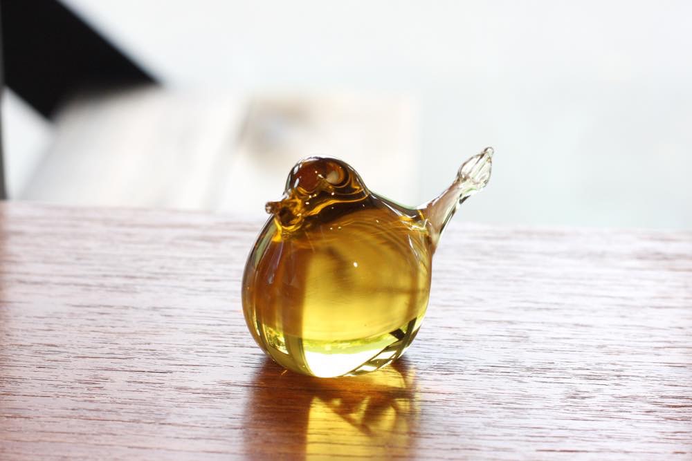 北欧ガラス/ビンテージ/小鳥のオブジェ/FM Ronneby/ライトアンバー