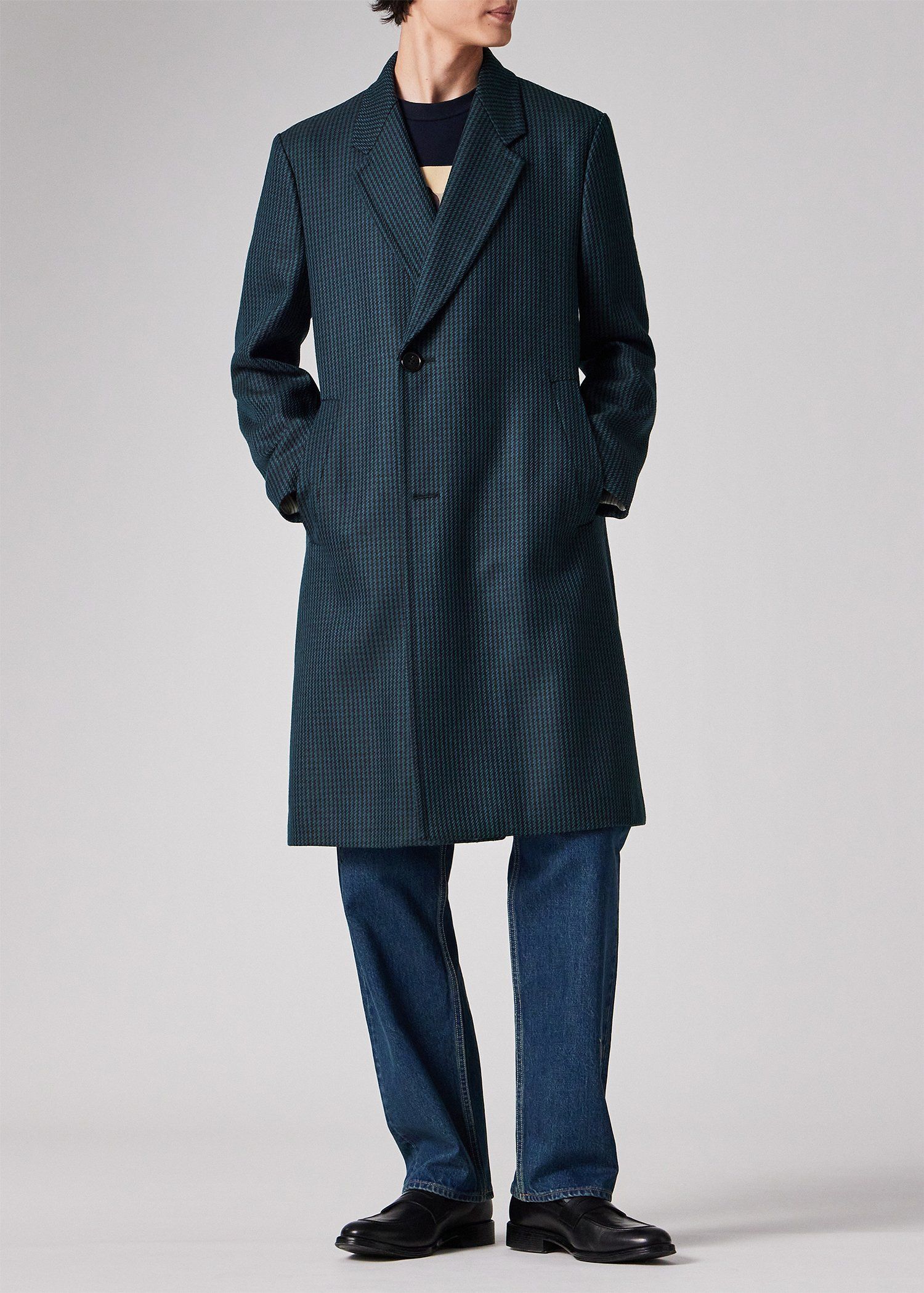 クラシックチェック バックベルト チェスターコート（ネイビー