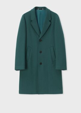 ブラッシュドメルトンツイル チェスターコート（ブルーグリーン