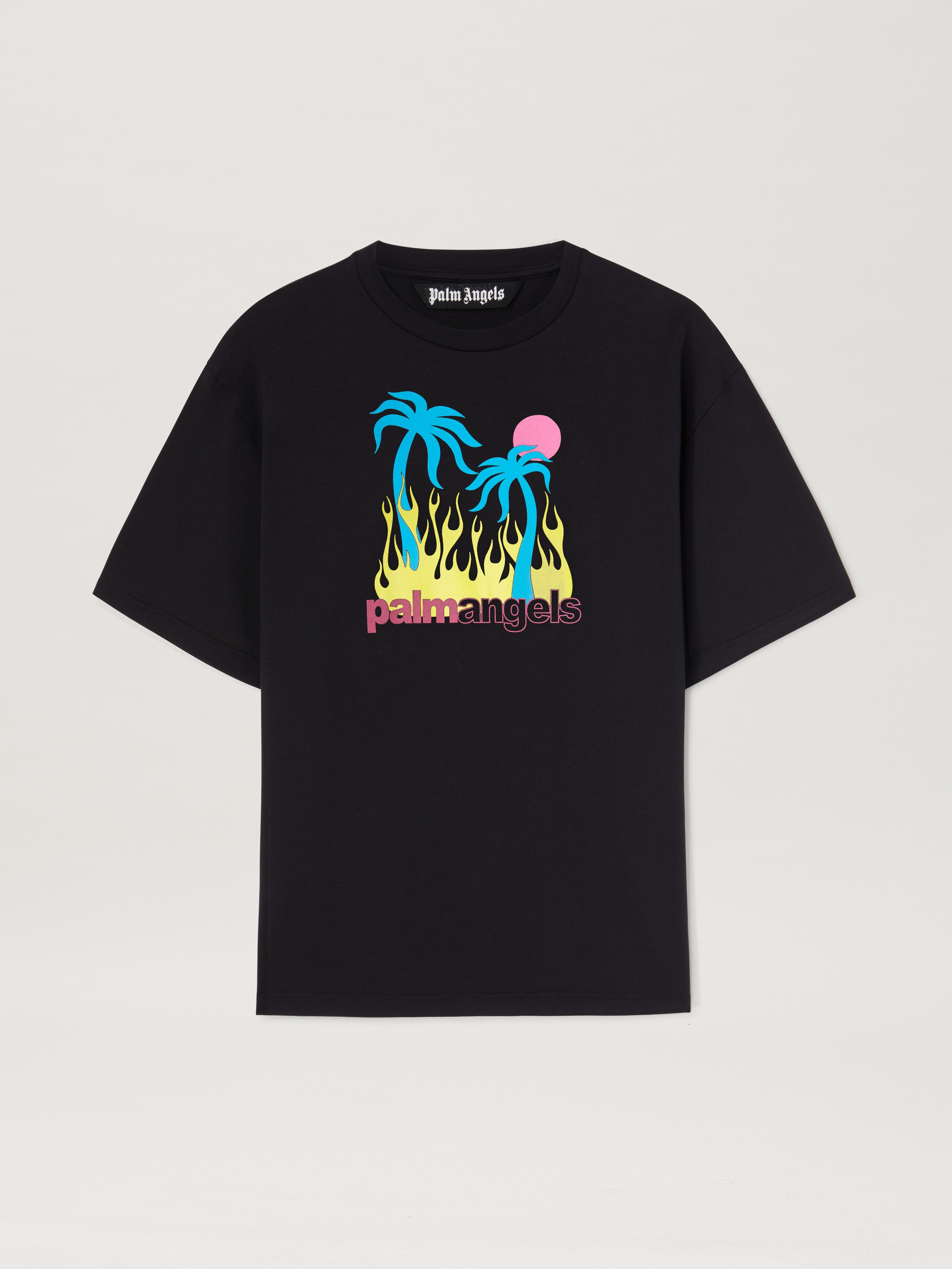 BURNING OASI SLIM TEE in BLACK - MULTICOLOR for Men | Palm Angels®