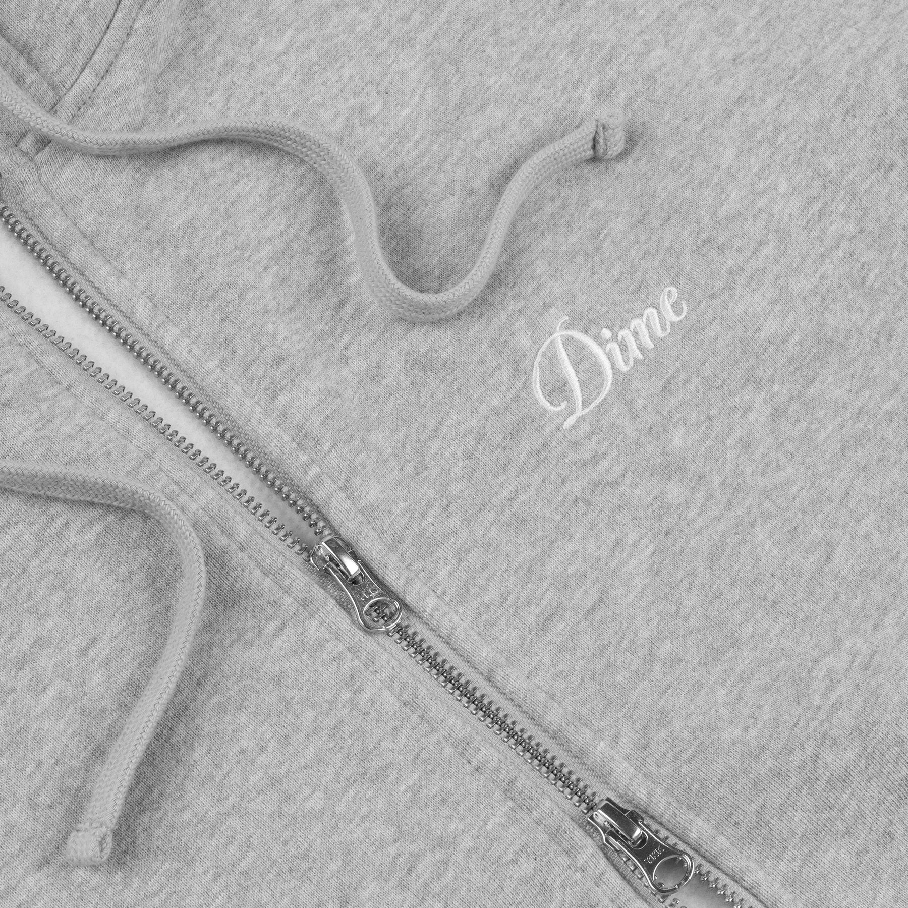 DIME CURSIVE SMALL LOGO ZIP HOODIE - HEATHER GREY/WHITE - PLA