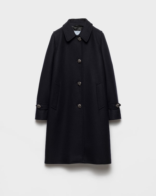 Navy Shetland Wool Jacket With Jewel Buttons | PRADA