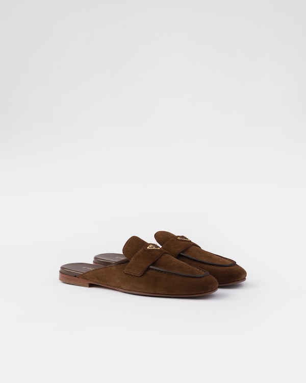 Cocoa Brown Suede Flatform Mules | PRADA