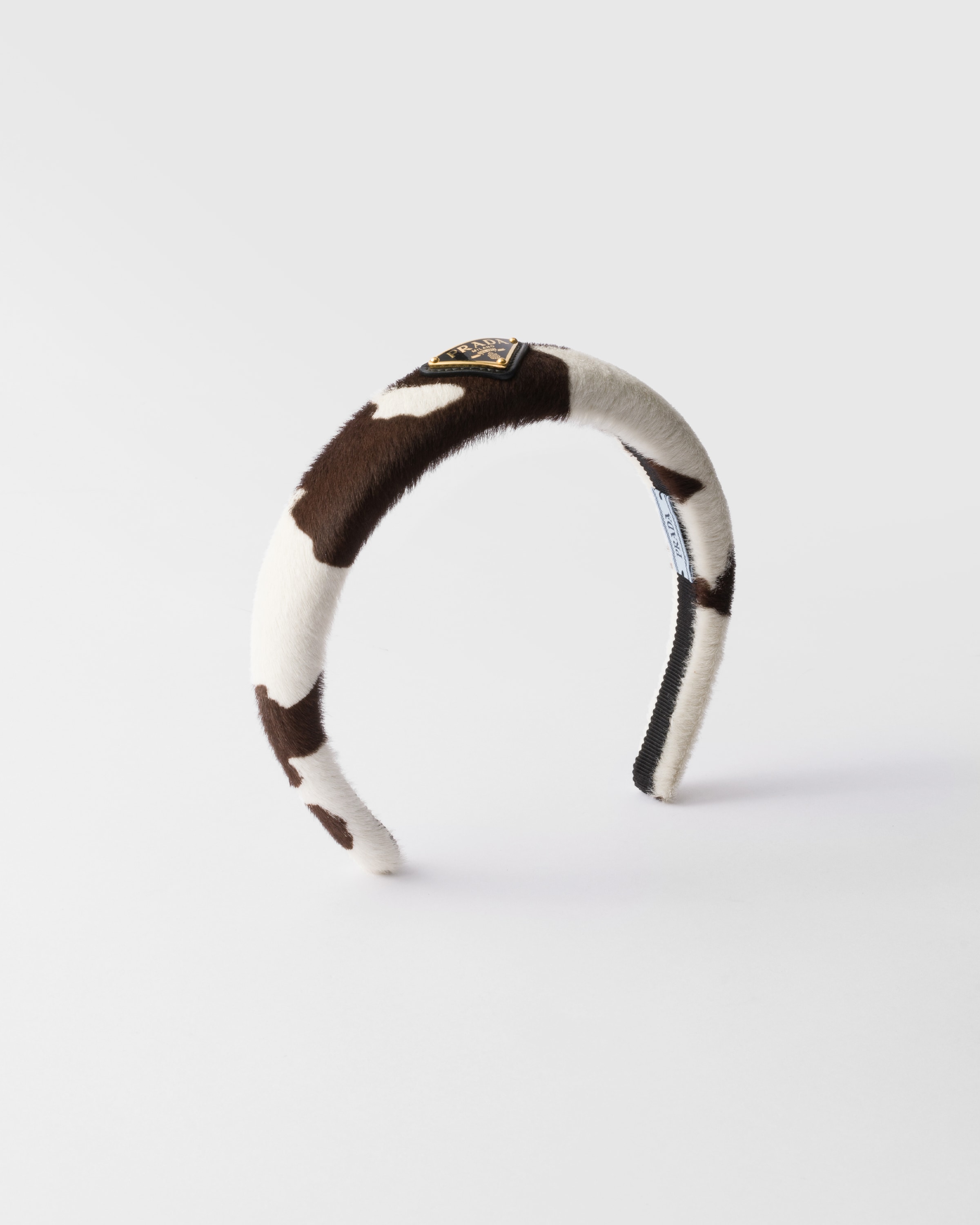 White/dark Brown Printed Leather Headband | PRADA