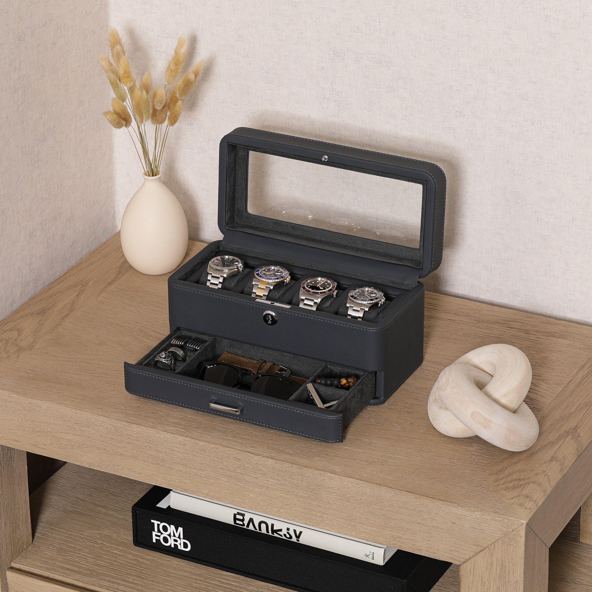 Rothwell 4 Slot Watch Box with Drawer (CARBON) - RothwellSF