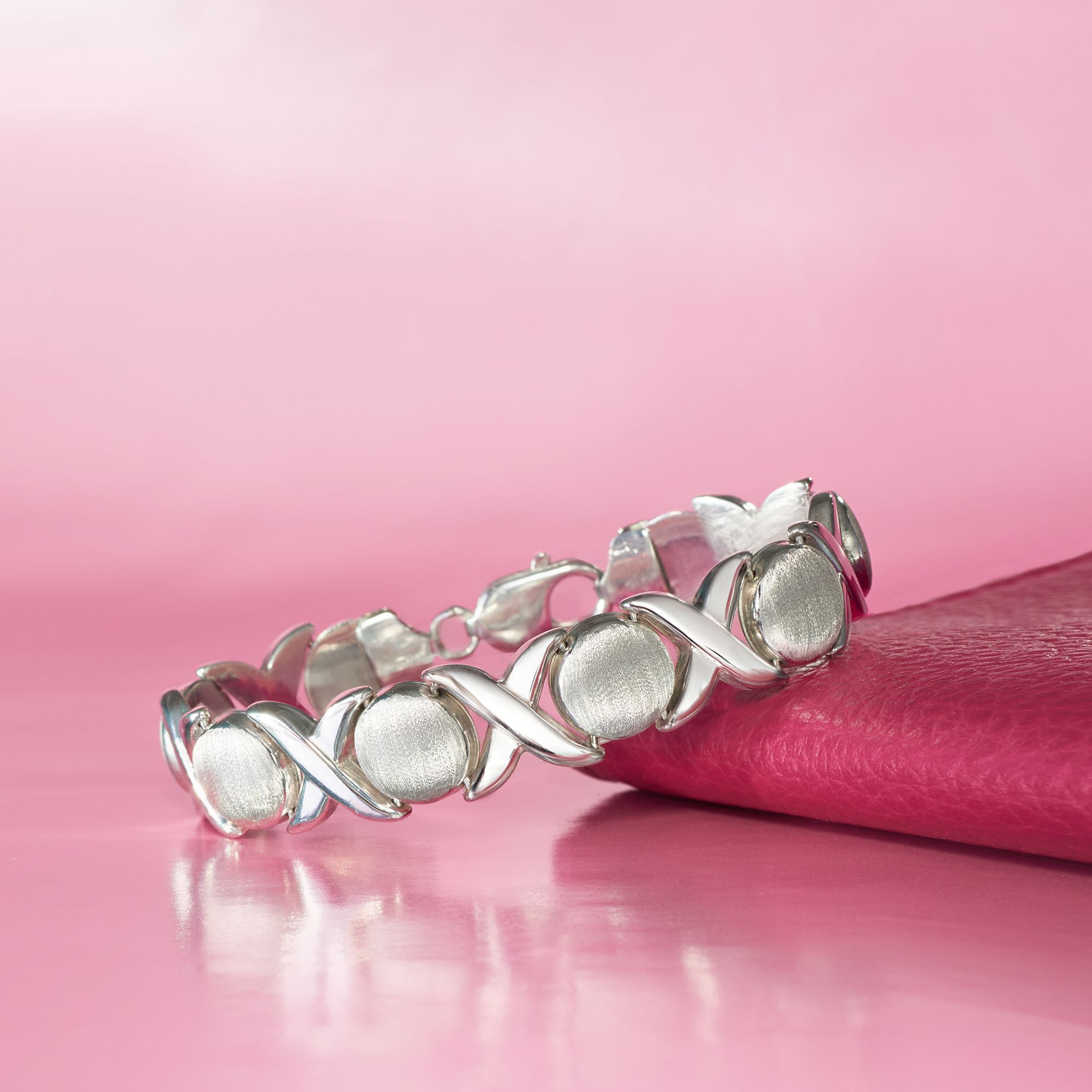 Italian Sterling Silver Brushed and Polished XO-Link Bracelet