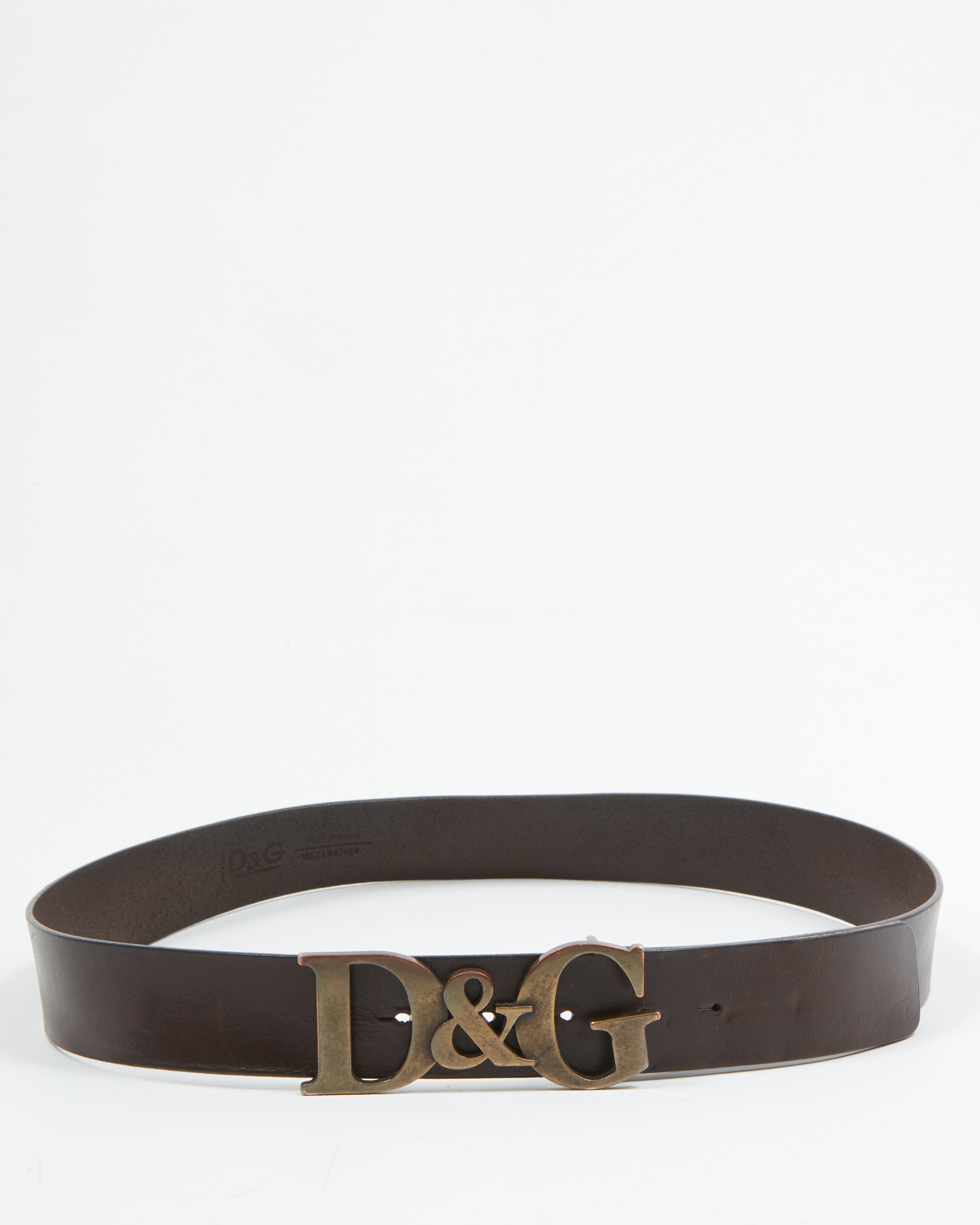 Explore a Dolce Gabbana Brown D&G Logo Buckle Belt - 36