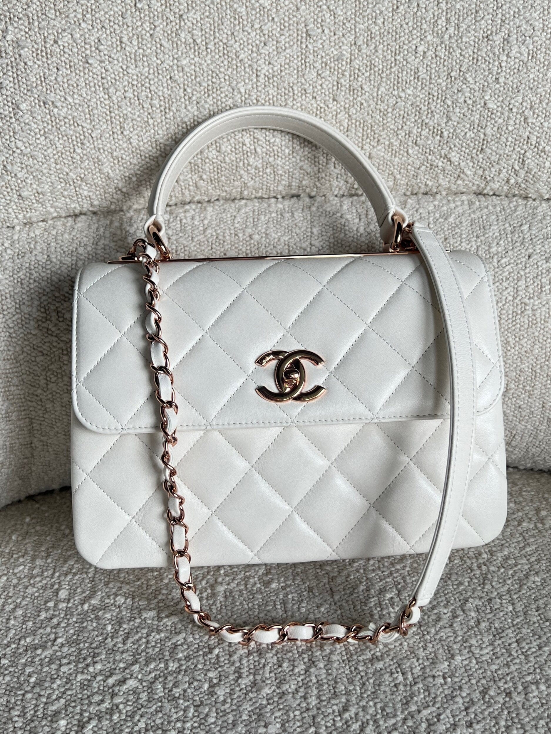 Chanel 21B Small White Lambskin Quilted Trendy CC w/ Rose Gold