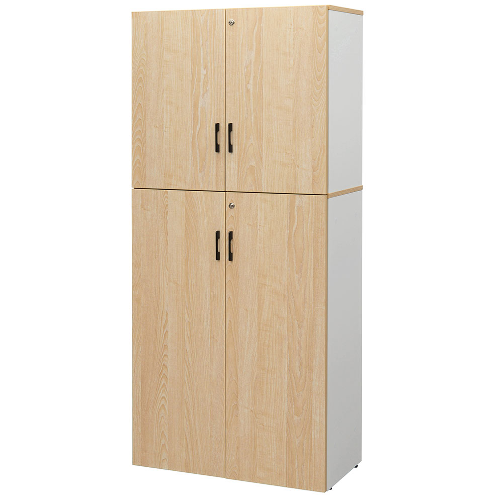 プラン木製シェルフ W800×H1850 ナチュラル×ホワイト 上下扉付き RFPS