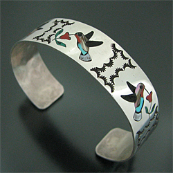 ズニ族 ハミングバード マルチストーン フラットインレイ バングル