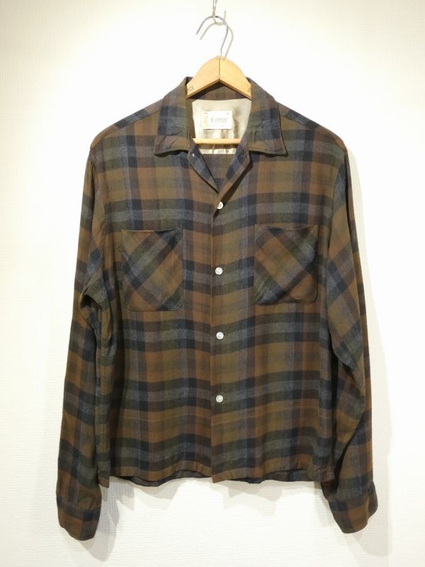 60s CAMPUS GRADATION PLAID RAYON SQUARE SHIRT - RICUR