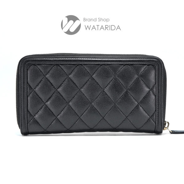 シャネル 財布 CCフィリグリー キャビアスキン ラウンドジップ