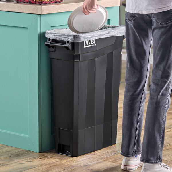 Lavex Pro 23 Gallon Black Slim Rectangular Trash Can