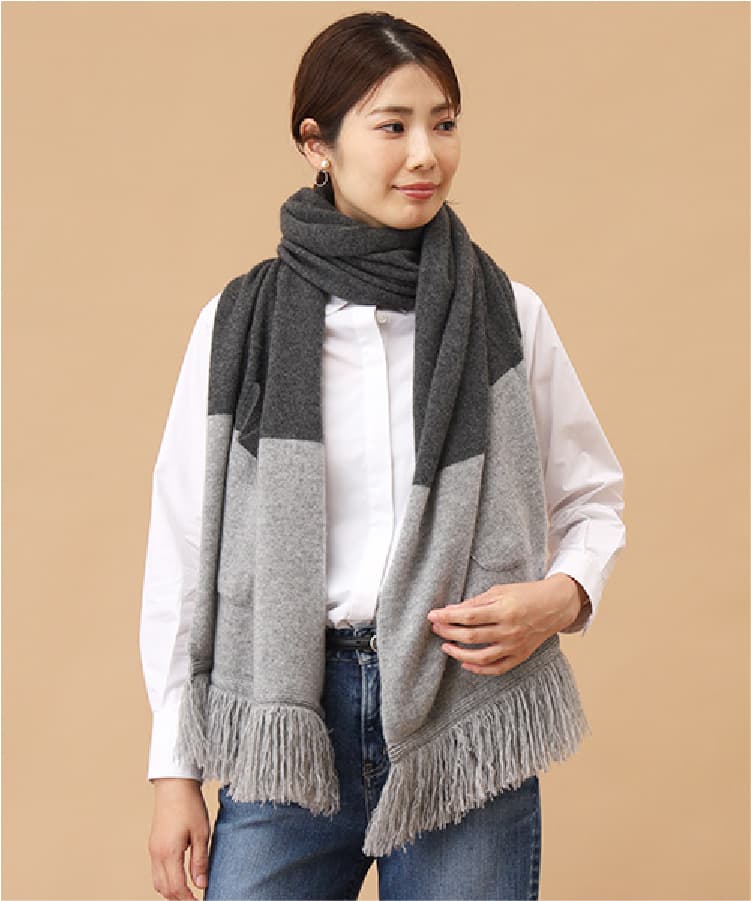 タカシマヤ ダブルフェイスビッグストール カシミヤ グレー 2025