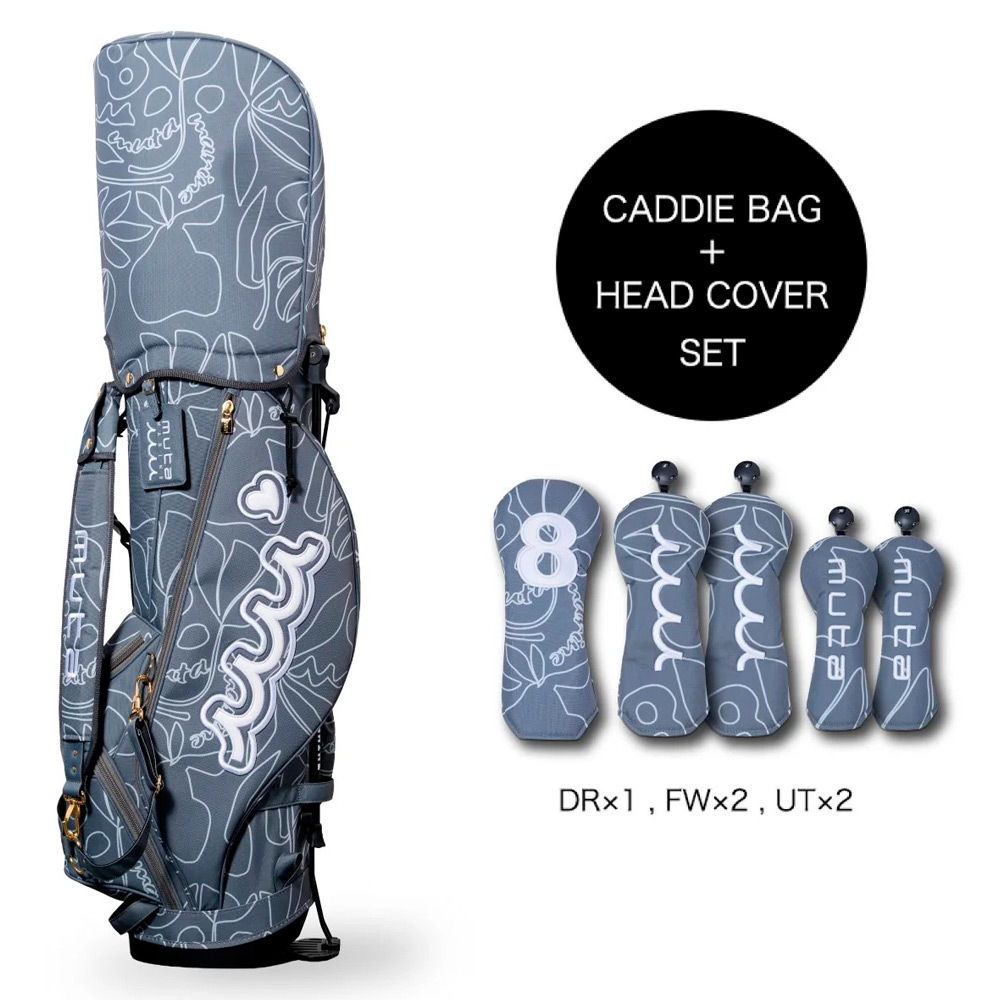 スタンドキャディバッグ＆ヘッドカバーセット（フローラル・グレー