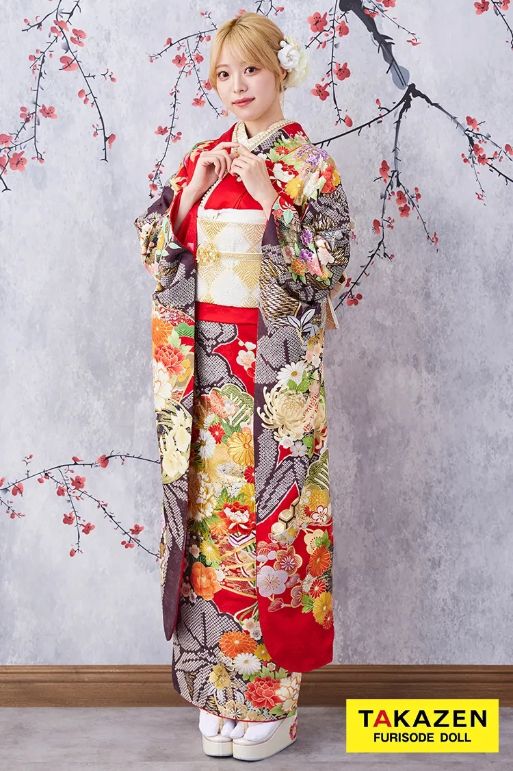 格安！正統派古典 赤/黒/ゴールド(金色) 牡丹柄/扇柄 大人っぽい 豪華