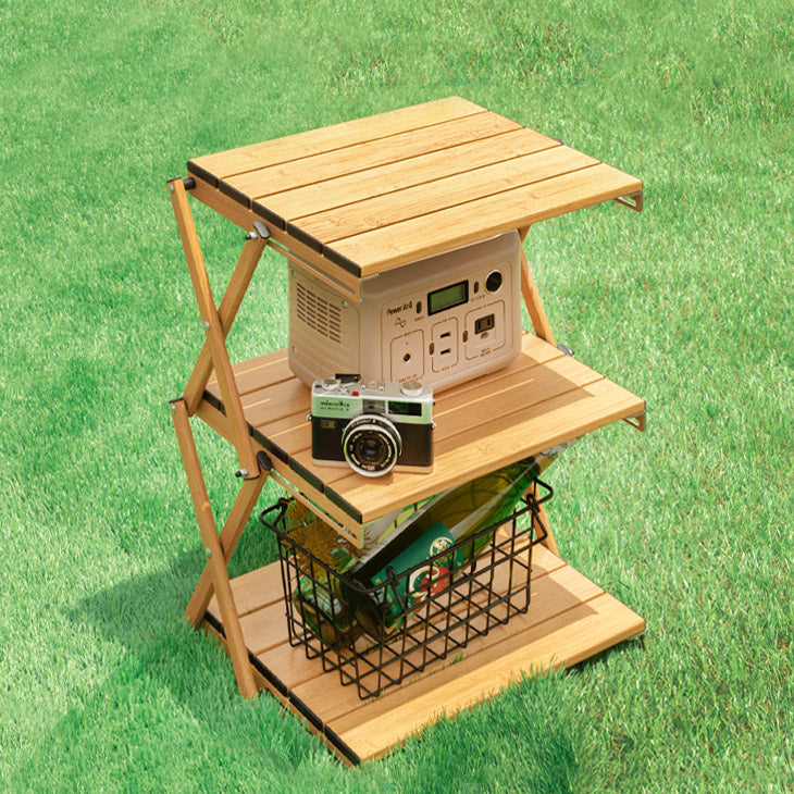 3段 フォールディンラック 木目調 軽量 アウトドアラック 折りたたみ