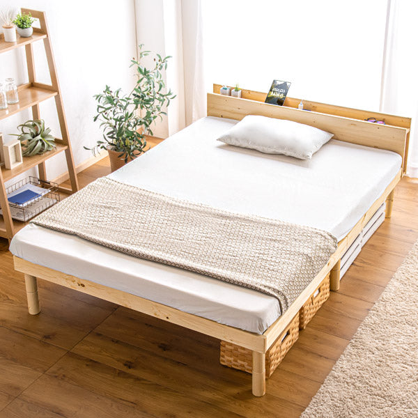 ダブル] 宮付きすのこベッド フレーム単品 スマホスタンド＆コンセント