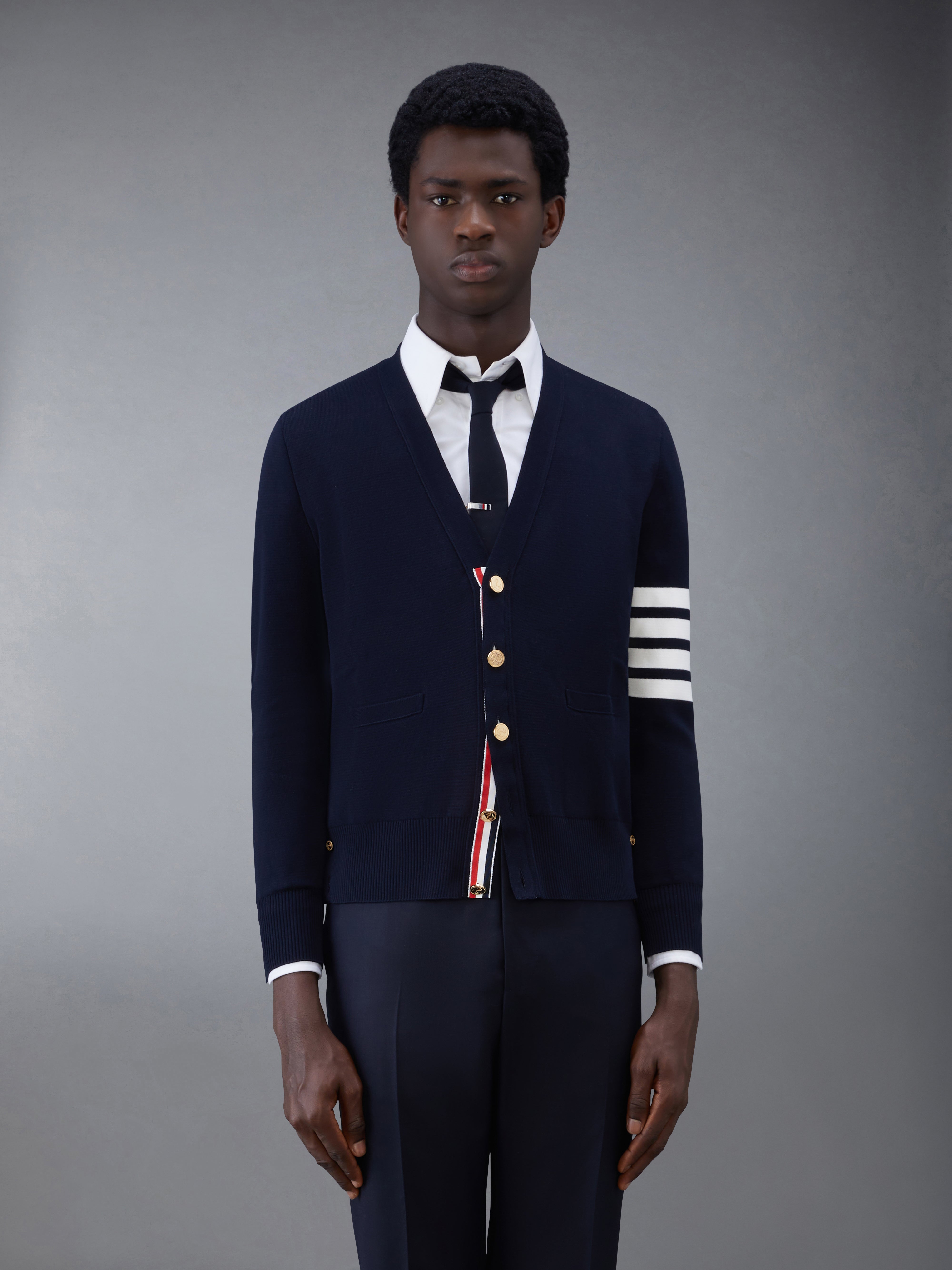 Cotton Crepe 4-Bar Milano Stitch Cardigan | Thom Browne