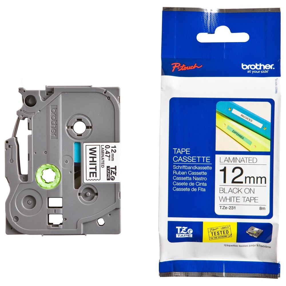 Brother TZe-231 Labelling Tape Black on White 12mmx8m - Theodist