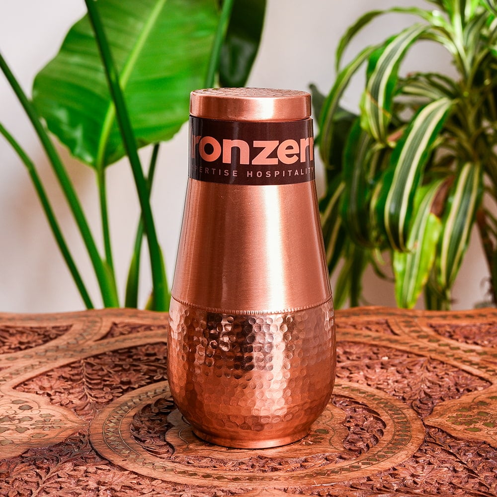 アーユルヴェーダ 高級銅製コップ付き水差し 槌目仕上げが美しい