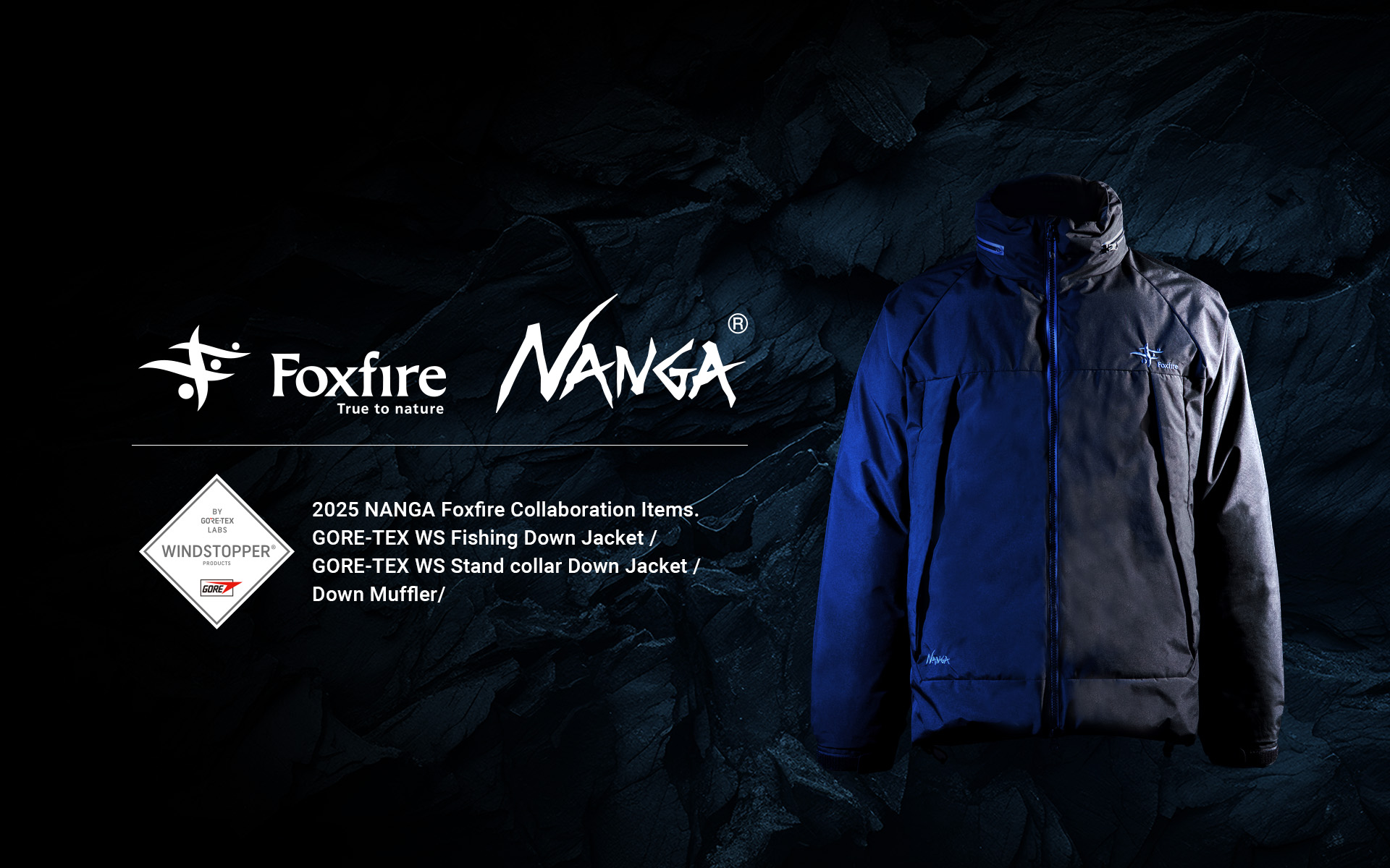 Foxfire×NANGA GORE-TEX WS フィッシングダウンスタンドカラー