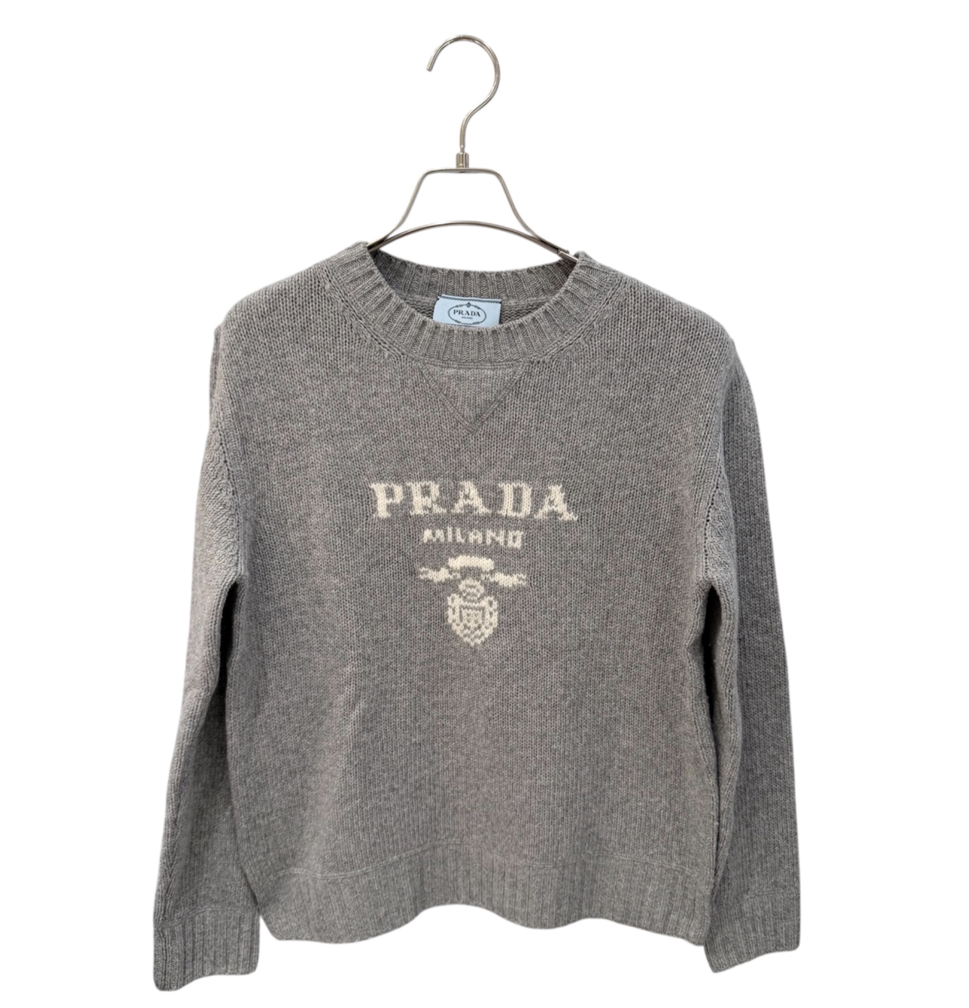 中古・古着通販】PRADA (プラダ) カシミヤ混ロゴニット グレー サイズ