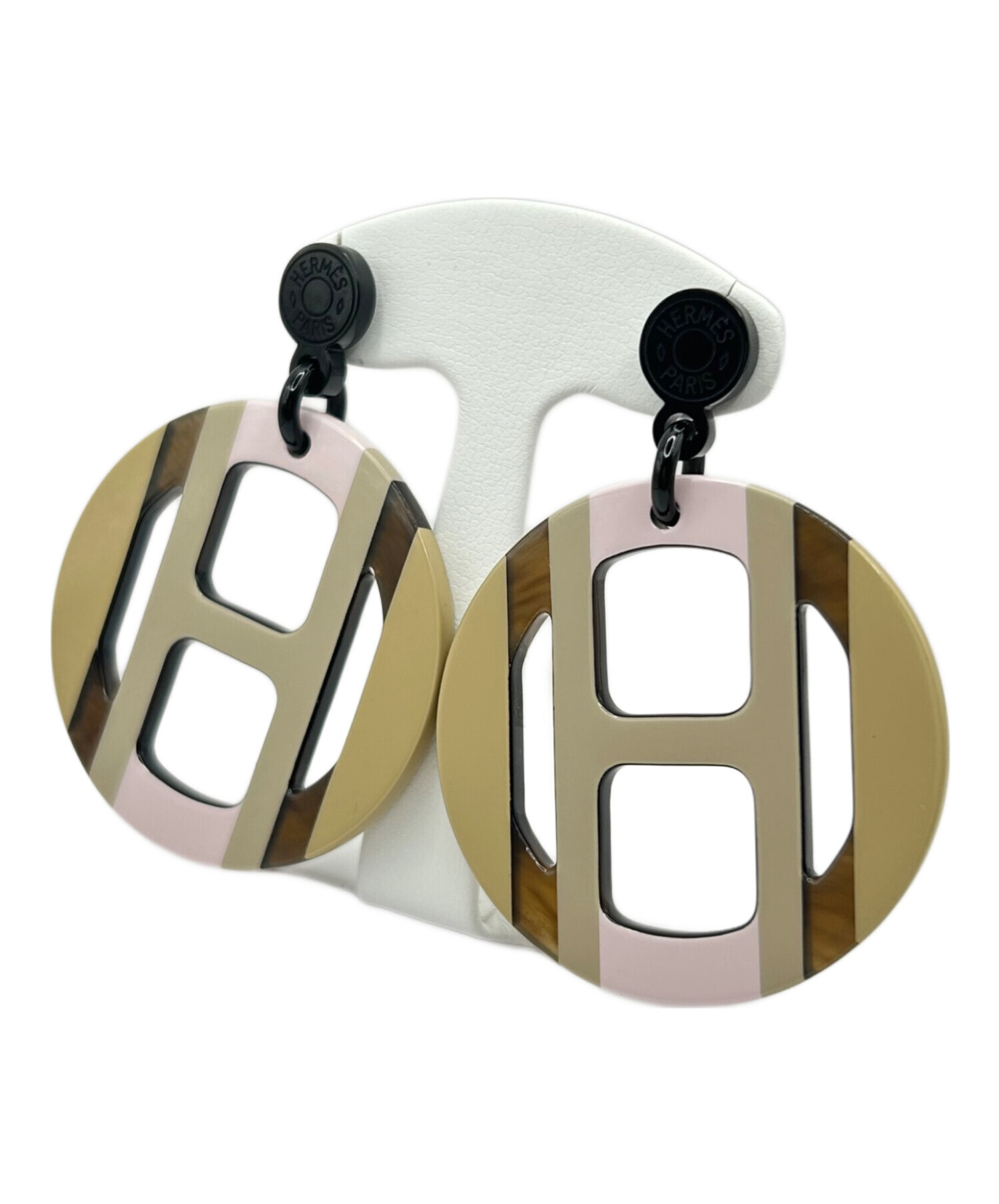 中古・古着通販】HERMES (エルメス) Hエキップ ピアス ピンク×ベージュ