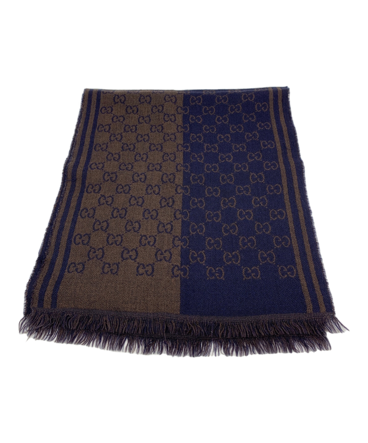 中古・古着通販】GUCCI (グッチ) GG ウールマフラー ネイビー×ブラウン