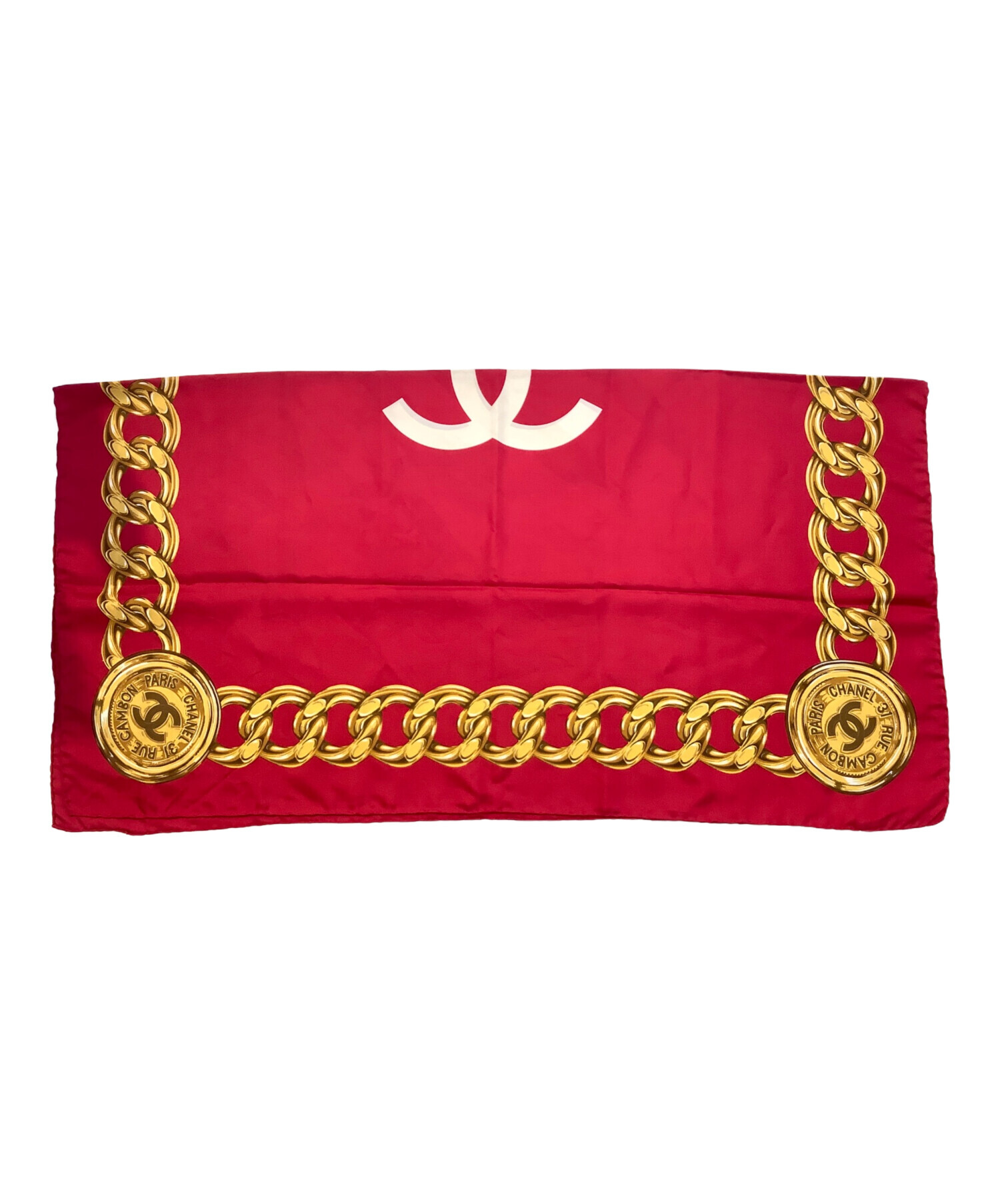 中古・古着通販】CHANEL (シャネル) チェーン柄 シルクスカーフ レッド