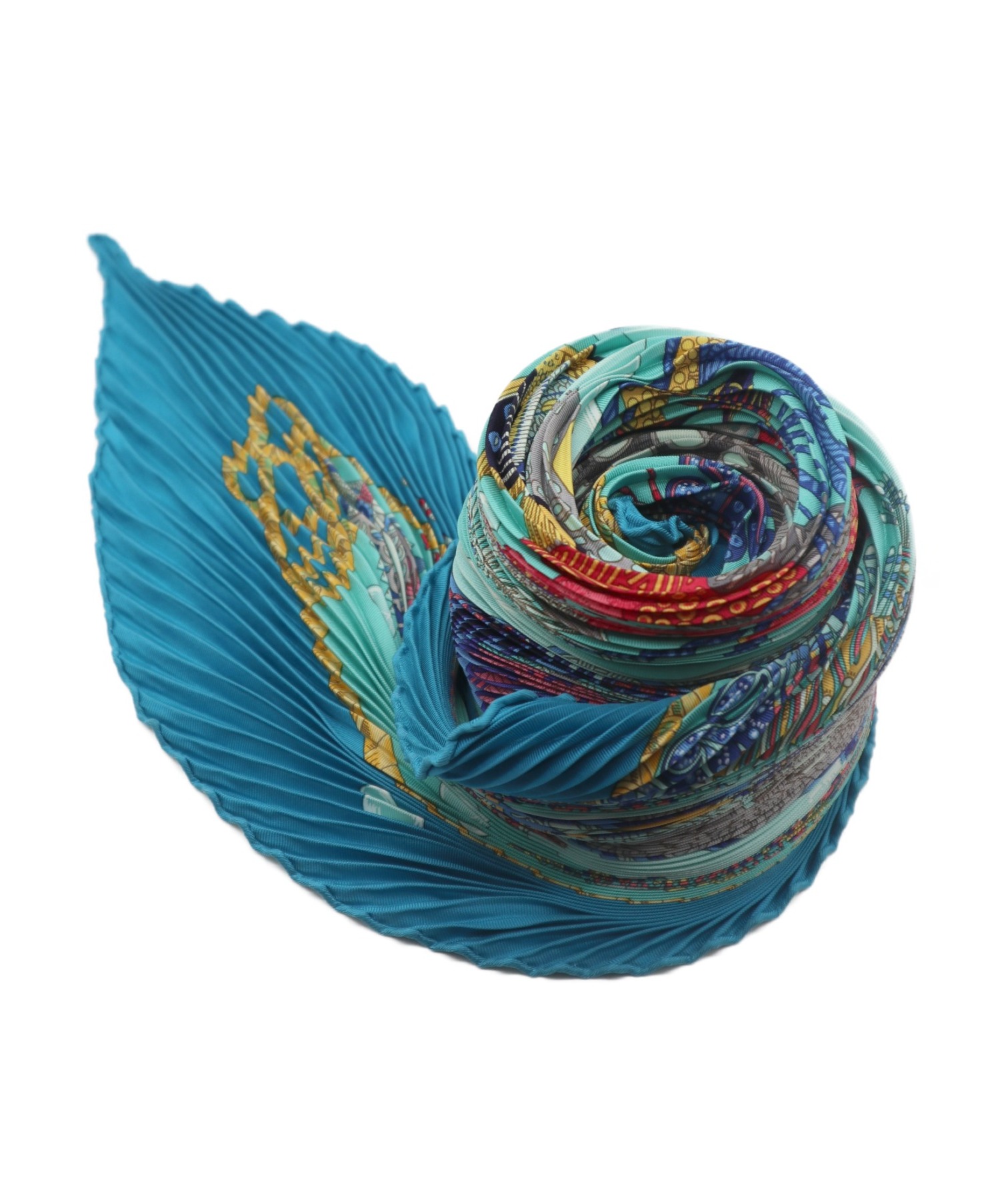 中古・古着通販】HERMES (エルメス) プリーツスカーフ ブルー×グリーン