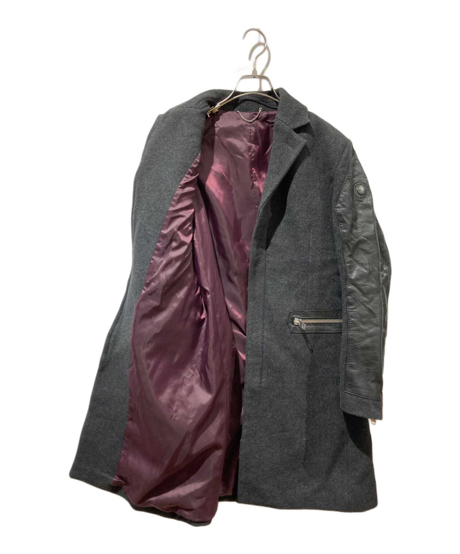 中古・古着通販】DIESEL (ディーゼル) レザー切り替えチェスターコート