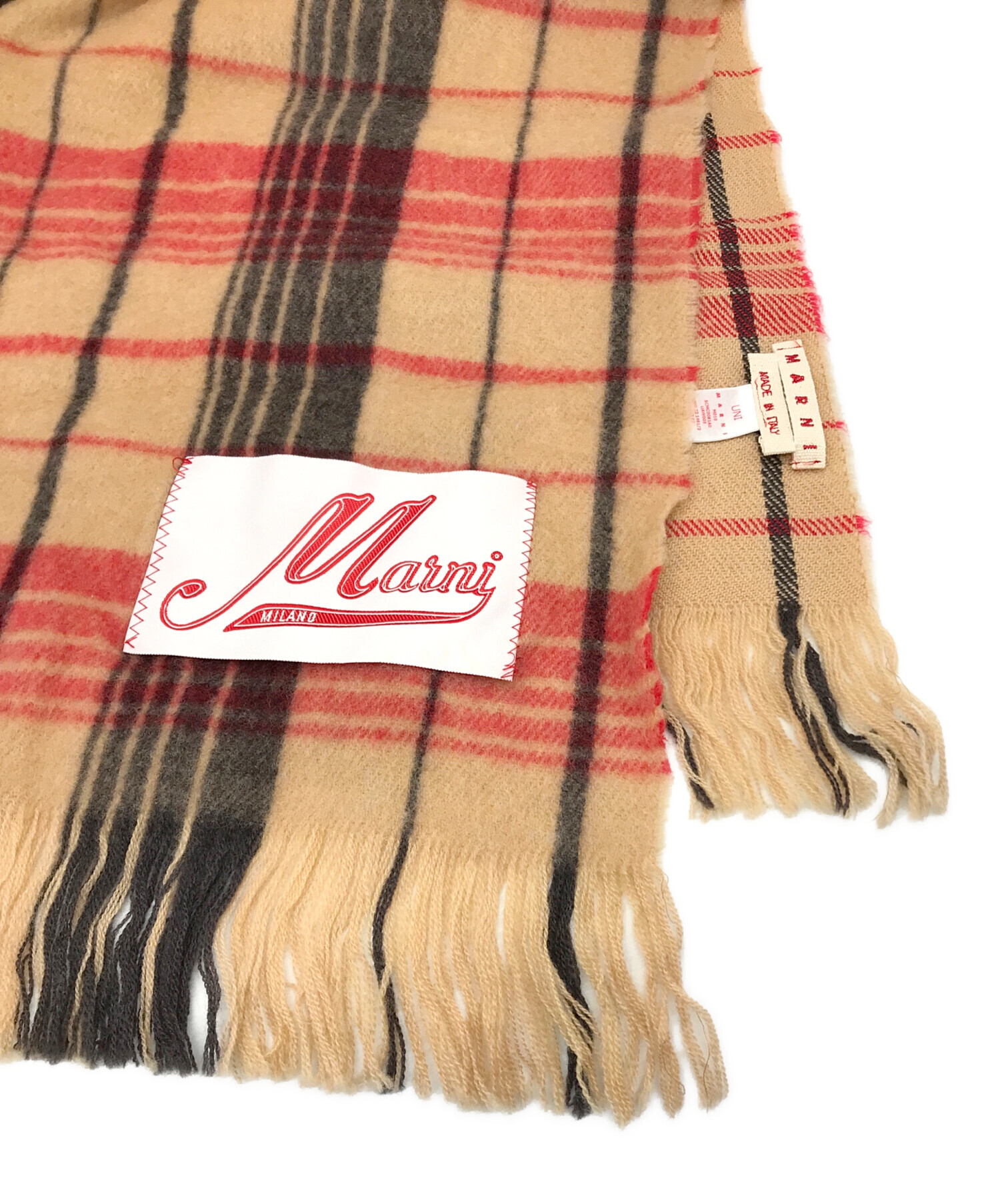 中古・古着通販】MARNI (マルニ) チェック ウール スカーフ ロゴラベル